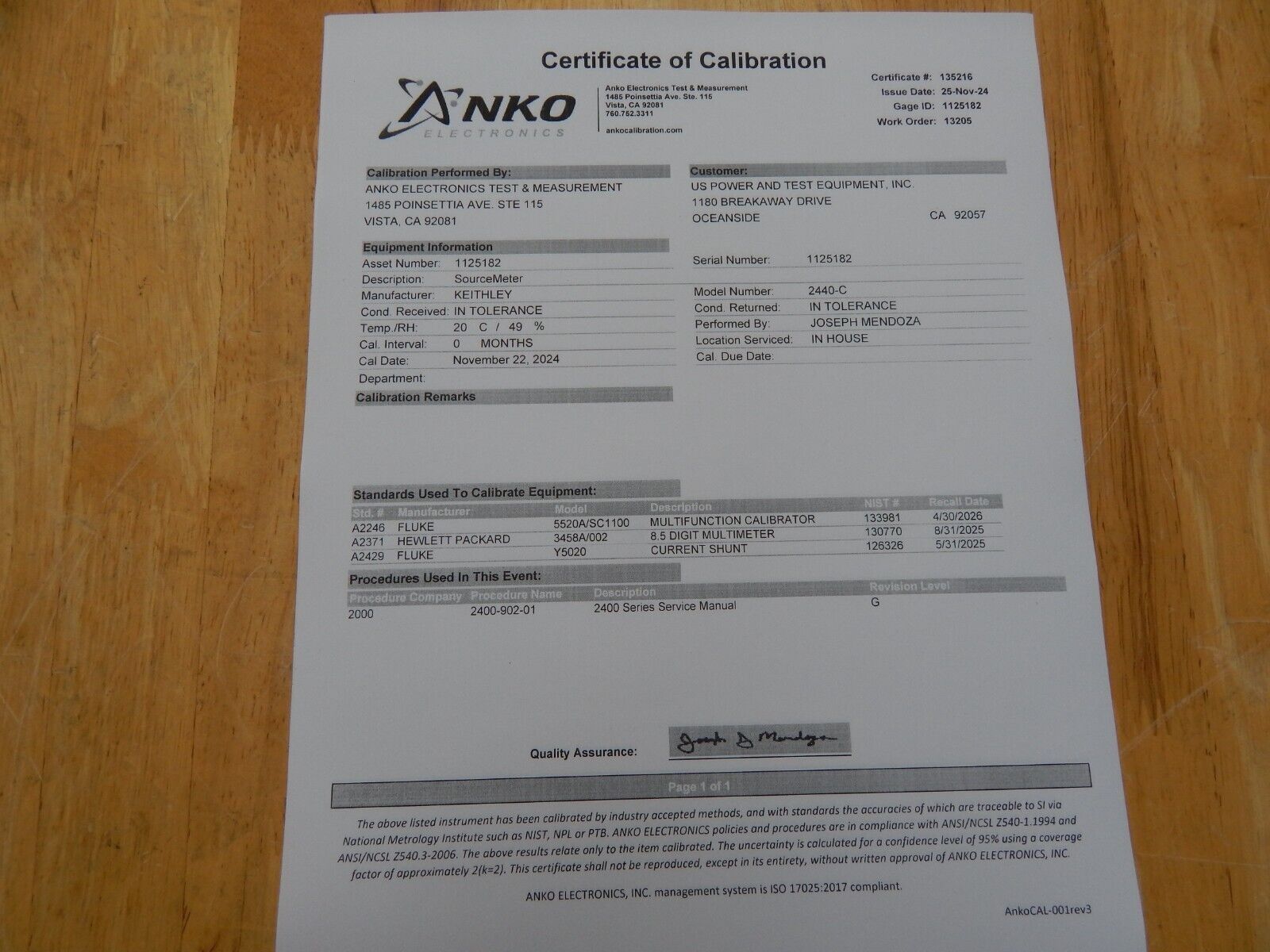KEITHLEY 2440-C Source/meter, 40V, 5A, 50w w/NIST cal KEITHLEY 2440-C Source/meter, 40V, 5A, 50w w/NIST cal